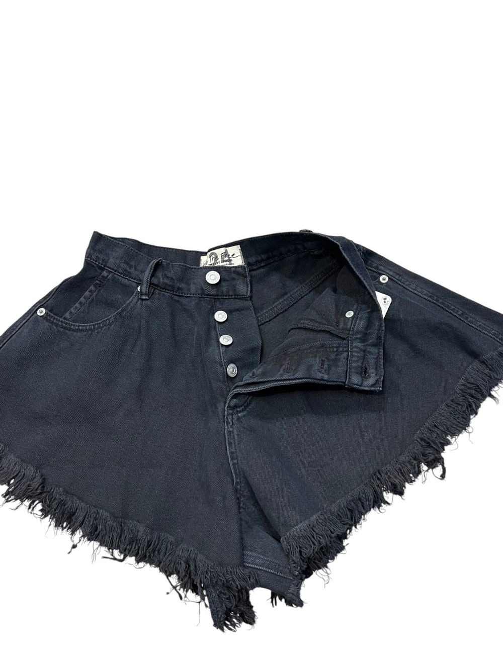 We the Free Free People Black Denim Frayed Hem Shorts NWT - Picture 8 of 14